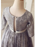 Gray Lace Long Sleeves Slit Back Knee Length Flower Girl Dress  